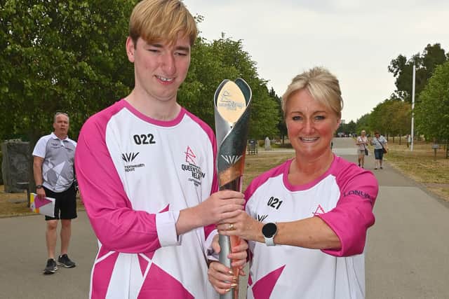 Sebbie Hall and mum Ashley at the National Arboretum  during the Queen's Baron Relay in 2022 