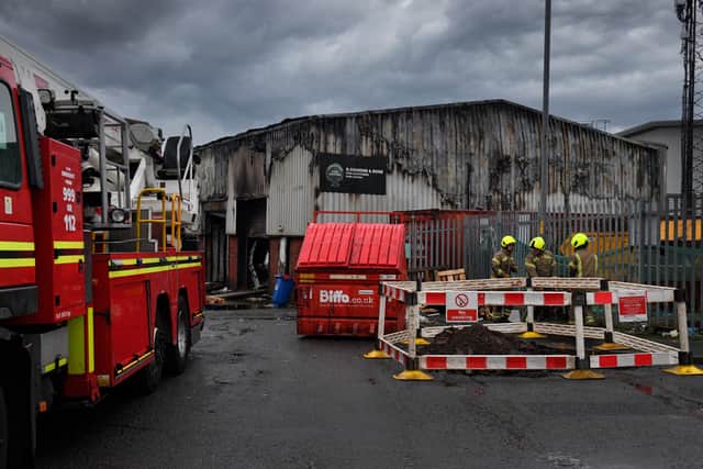 Fire crews at the scene of a fire at G. Simmons and Sons Pork Scratchings unit, Bloxwich.
