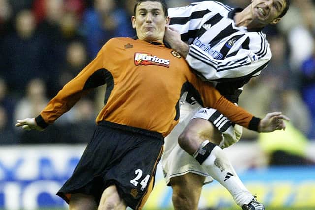 Wolves' Keith Andrews (left) tussles with Newcastle United's Gary Speed during his time at Molineux