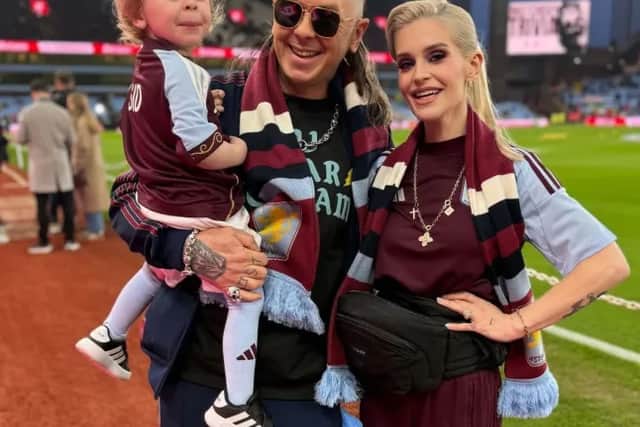 Kelly Osbourne and and Sid Wilson’s son Sidney was a mascot for Aston Villa’s win over Manchester United (Picture: Kelly Osbourne/Instagram)