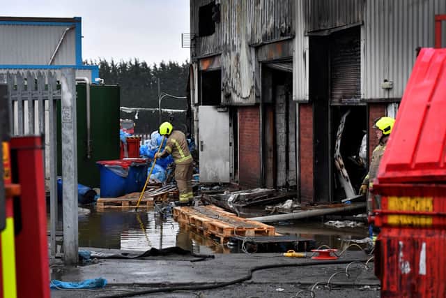 Fire crews at the scene of a fire at G. Simmons and Sons Pork Scratchings unit, Bloxwich.