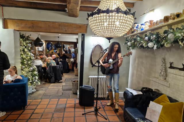 The pub had live entertainment on, which added a nice touch to the experience