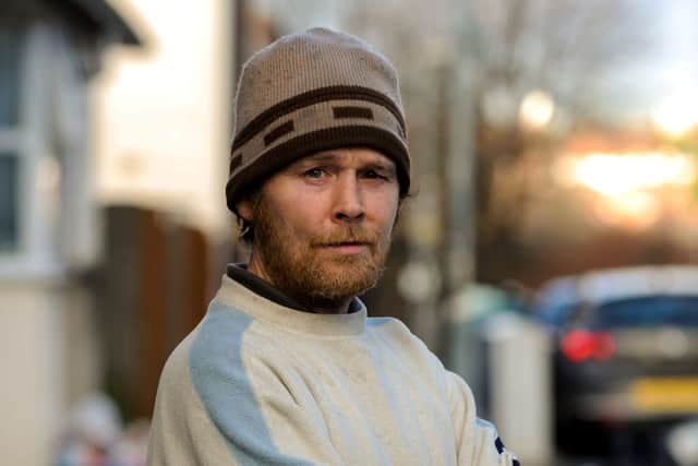 James Clarke, 44, aka Fungi is pictured outside his house