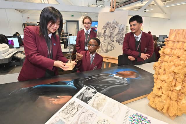 Pictured in the art room are, from left: Claire, aged 16; David, aged 11; Ana, aged 13 and Kaylem, aged 14. Photo: Steve Leath