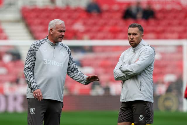 Adi Viveash (L) and Harry Watling during Middlesbrough's victory over Birmingham City, from which new Wolves boss Rob Edwards was stood down. Watling has followed Edwards to Molineux. (Photo by Nigel Roddis/Getty Images)