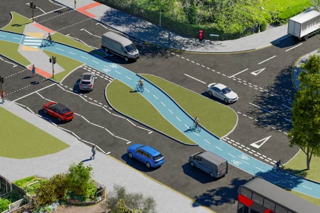 Indicative artistic impressions of the proposed design for the new Birmingham A38 cycle route. Taken from public consultation.