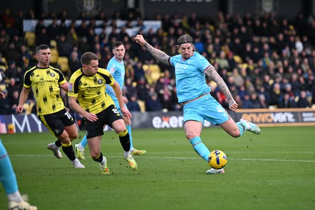 Aden Flint in action for Walsall at Harrogate (Owen Russell)