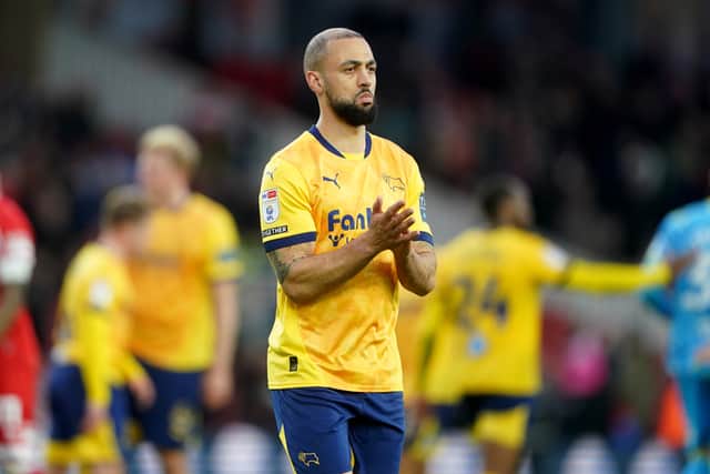 Kemar Roofe had last played for Derby County, but played just 100 minutes due to injury. (Image by PA)
