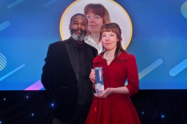 Professional Services Apprentice of the Year award presented by Alan Hunter of Higgs LLP to winner Lucy Barford (Wolverhampton Council). Photo: Steve Leath