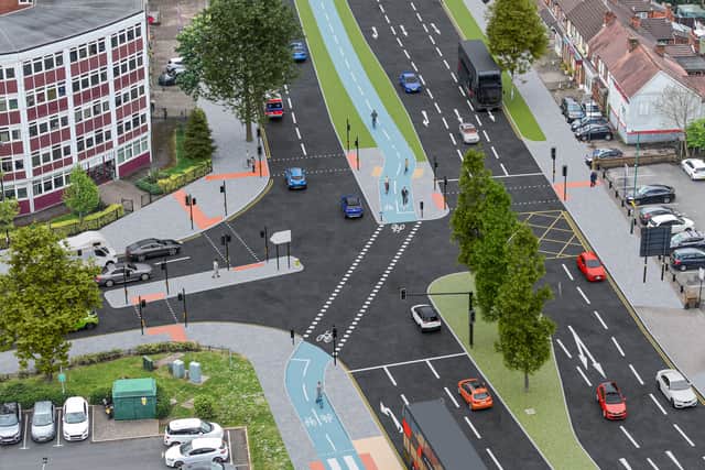 Indicative artistic impressions of the proposed design for the new Birmingham A38 cycle route. Taken from public consultation.