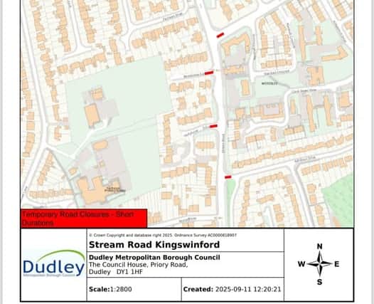 Map showing the affected roads in Kingswinford.