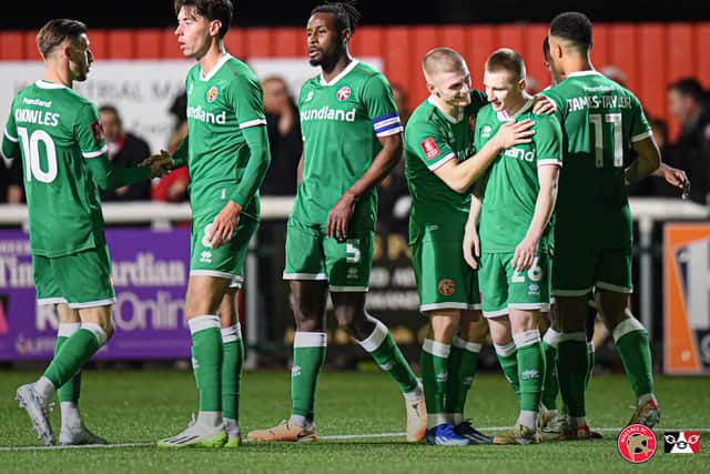 Walsall celebrate Ross Tierney's goal during their 4-1 win at Sheppey United in November 2023. (pic Owen Russell)