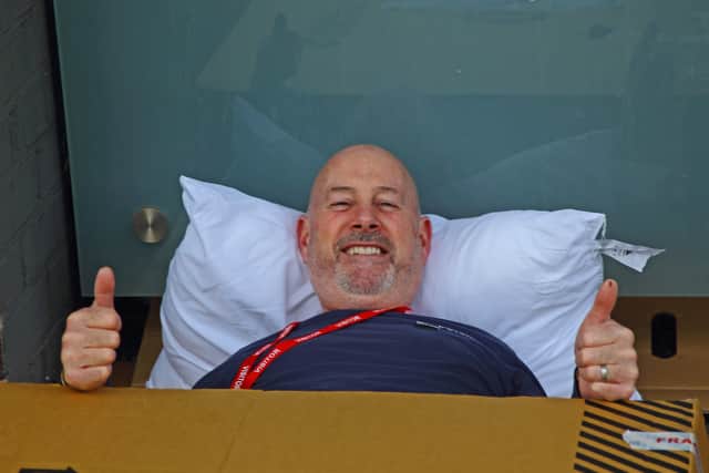 Paul Buckley from The Cannock & Stafford League of Hospital Friends getting ready to sleep out under the stars