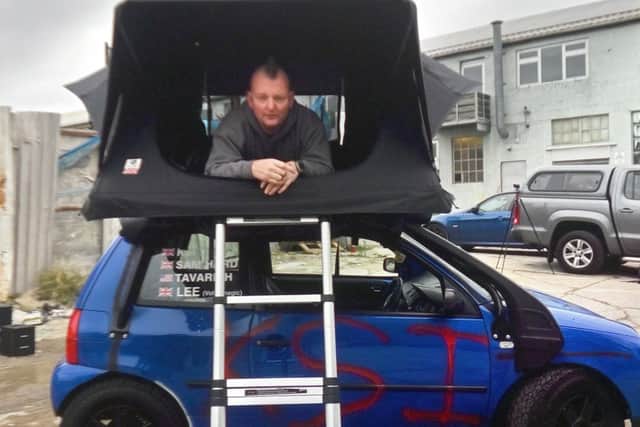 The Volkswagen Lupo features a camper unit on the roof, and a "KSI" signature on the side. Photo: Steve Leath