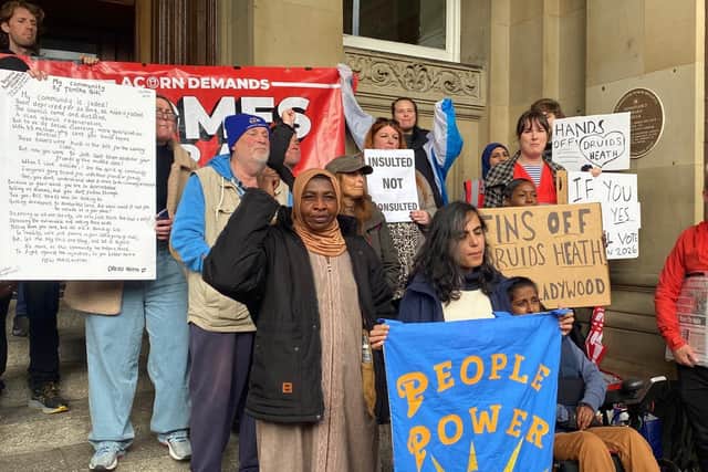 Residents gather in protest outside Birmingham Council House following the planning committee's decision to approve the Druids Heath scheme.