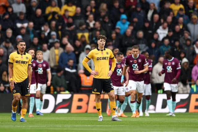 WOLVERHAMPTON, ENGLAND - OCTOBER 26: Ladislav Krejci of Wolverhampton Wanderers looks dejected after Zian Flemming of Burnley (obscured) scores his team's first goal during the Premier League match between Wolverhampton Wanderers and Burnley at Molineux on October 26, 2025 in Wolverhampton, England. (Photo by Dan Istitene/Getty Images)
