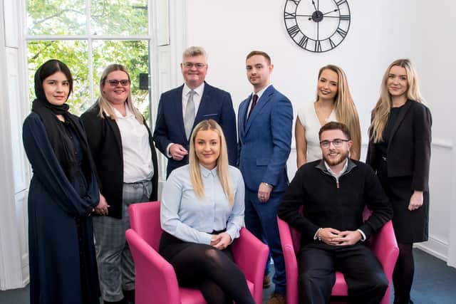 From left: Raeesa Ahmed, Shannon Richards, Andrew Wynne, Lola Fittes, Stewart Harris, Maddison Elwell, Oliver Bennett, and Victoria Farmer at Manby Bowdler