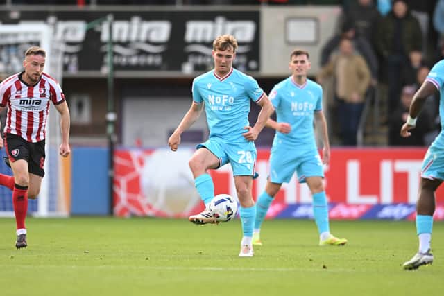 Walsall midfielder Lewis Warrington limped off with an ankle issue. (Owen Russell)
