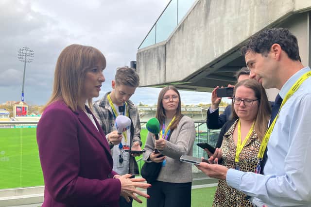 Chancellor Rachel Reeves speaking to journalists at the Regional Investment Summit at Edgbaston Cricket Ground, Birmingham