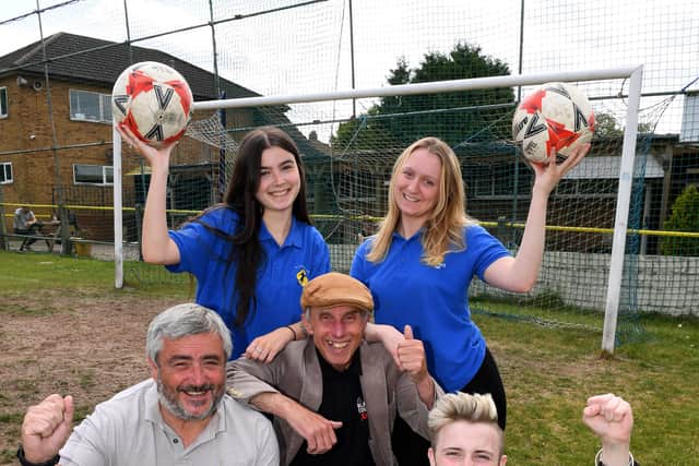 (Front) Josh Millard-Lloyd with Billy Spakemon (middle) at a charity fundraising football match last year