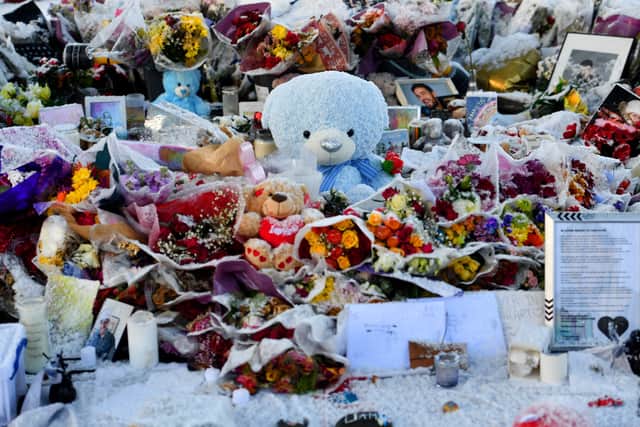 On the day of Liam Payne's funeral, tributes to the singer from Wolverhampton lie in the frost at West Park bandstand. Photo: Tim Thursfield