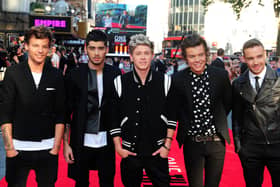Liam, right, with One Direction on the red carpet in London's Leicester Square