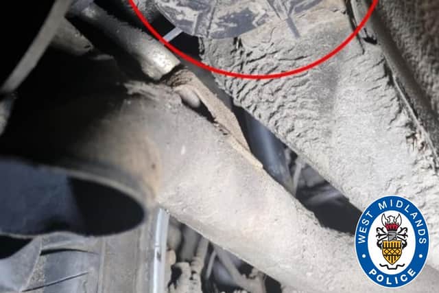 A black GPS tracker was found strapped to the underside of the victims car
