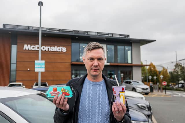 Ed Chatterton at McDonald's in Walsall, where he was fined almost £200 for exceeding a 20-minute parking limit