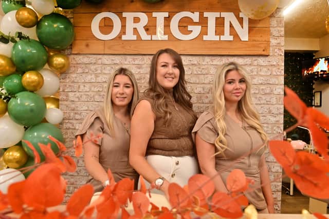 Salon owner Sarah-Louise Charlton, centre, at Origin Hair and Beauty Salon and Training Centre with beauty therapists Leanne Mullett, left, and Megan Owen, right