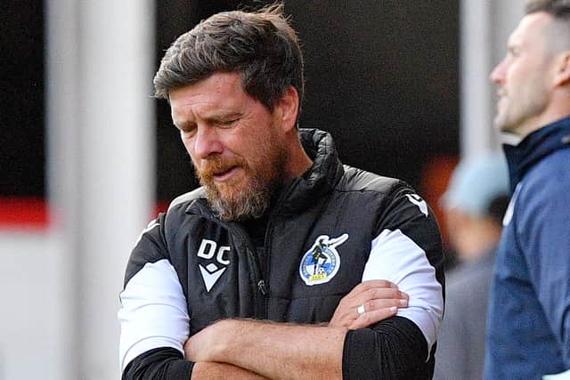 Former Saddlers manager Darrell Clarke unhappy as the match nears to an end.
