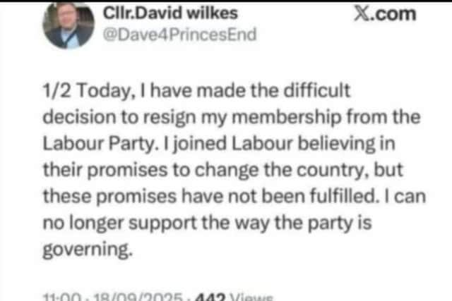 Councillor David Wilkes deleted tweet announcing his departure from Labour