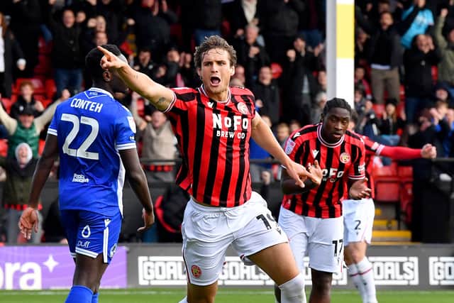 Aaron Pressley celebrates his goal.
