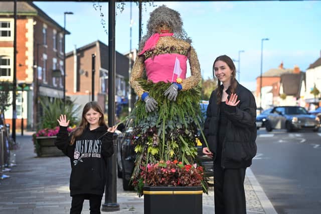 Louise Pearson, 11, and Amelia Ruscoe in Shifnal for the Scarecrow Festival