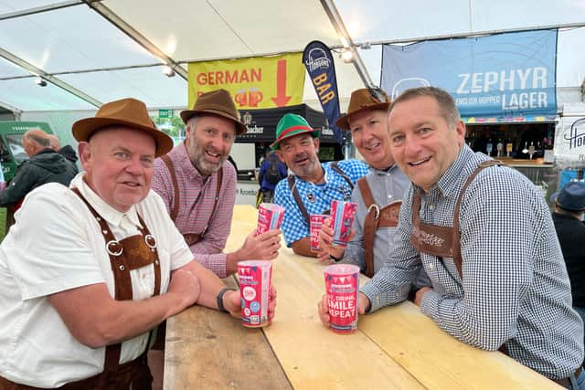 The gang of friends from Hay on Wye working their way through their £250 beer kitty.