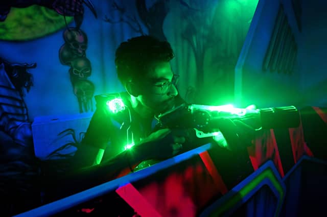 Danger lurks around every corner in the laser tagging room