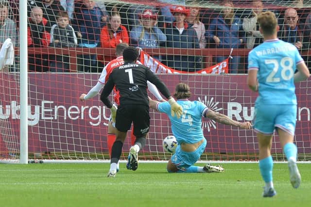Aden Flint's heroic intervention for Walsall in the first half of their draw at Fleetwood on Saturday.