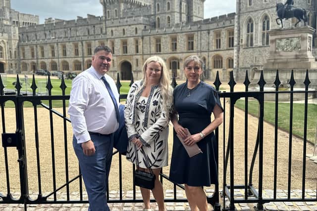 From left: Bowers & Jones operations director James Owen, financial director Nicola Owen and managing director Jane Sommerville at Windsor Castle after winning the King's Award for Enterprise in May 2025