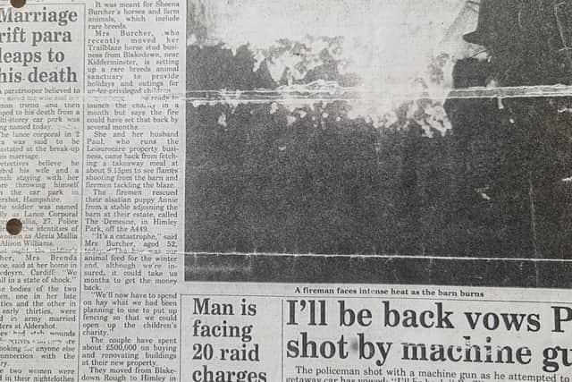 Express & Star newspaper article about the barn blaze in 1996