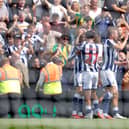 Isaac Price celebrates after netting the winner at Wrexham (Photo by Adam Fradgley/West Bromwich Albion FC via Getty Images)