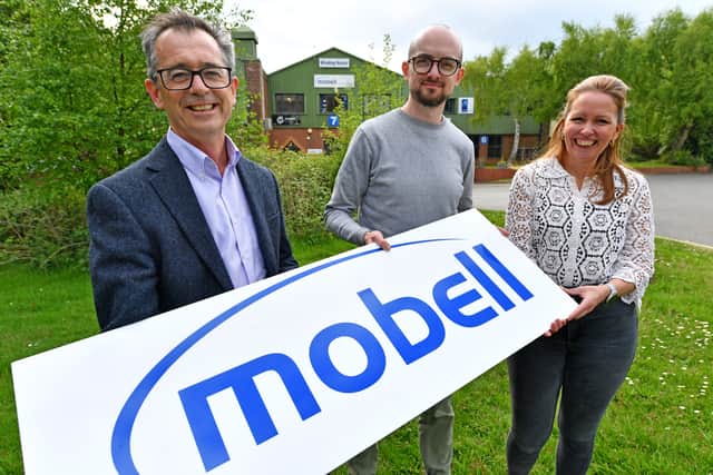 Kings Award for Enterprise winner Mobell Communications Ltd, Hednesford. Left, Vince Owen, Josh Dipple and Tracey Lockley