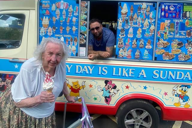 Resident from HC-One’s Foley Grange Care Home enjoying ice cream from BB King Whippy