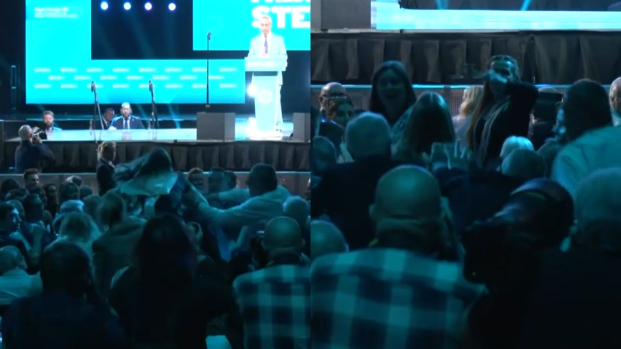 Birmingham Reform conference: Moment protester interrupts Nigel Farage ...