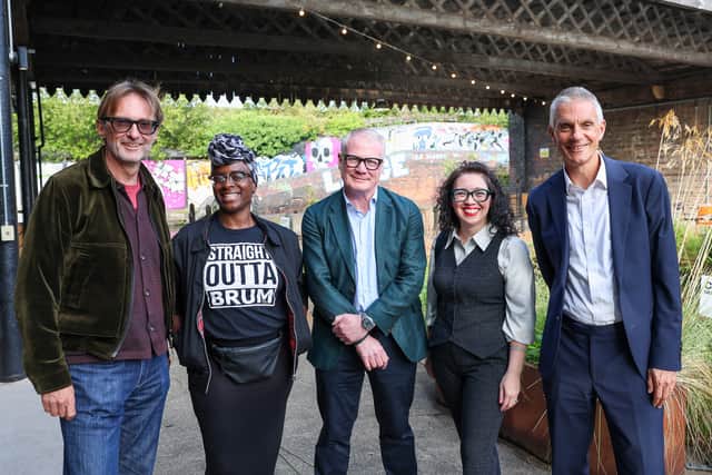 L-R Ed Shedd, Chair of Create Central; Simone Radway, Scripted Drama student; Mayor of the West Midlands Richard Parker; Lyn Washbrook Skills Accelerator student; Tim Davie, BBC Director-General. PIC: West Midlands Combined Authority