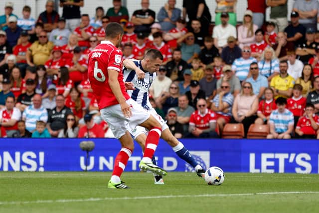 Jed Wallace fires in Albion's second goal in the 3-2 win at Wrexham. (Photo by Adam Fradgley/West Bromwich Albion FC via Getty Images)