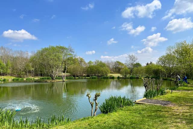 One of the fishing lakes at Halfpenny Green Wine Estate at Bobbington