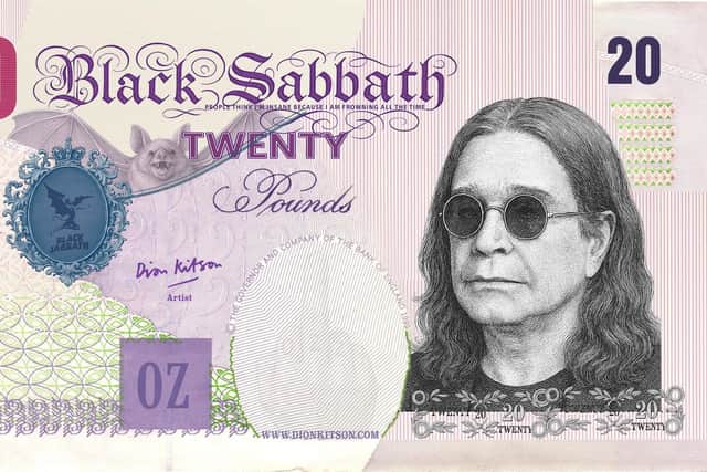 Ozzy Osbourne adorning Dion Kitson's £20 note creation