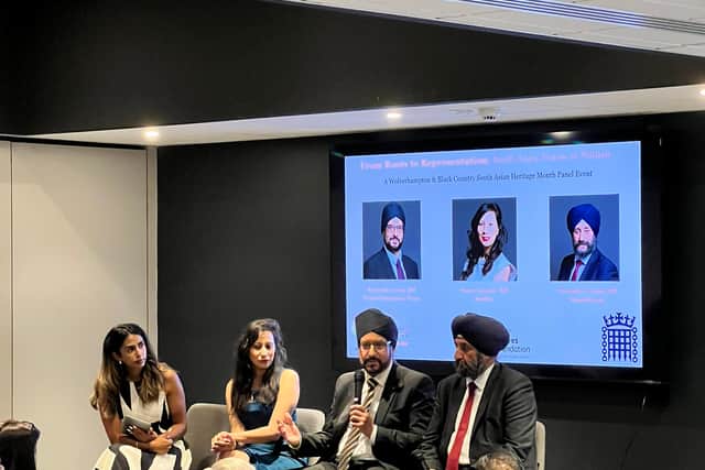 The panel discussing their South Asian roots and how it shaped their path into public life