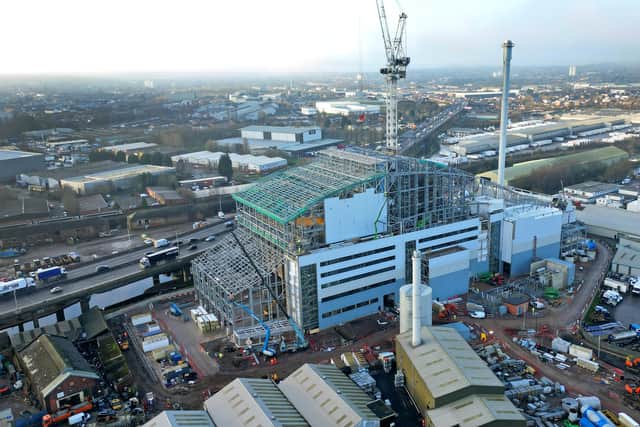 The construction of the huge Enfinium waste recycling building next to the M5 motorway West Bromwich.