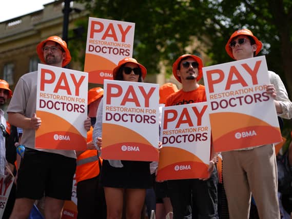 Doctors protesting outside Downing Street. Photo: PA
