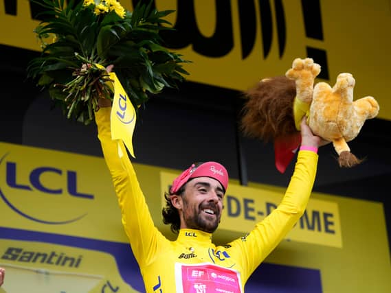 Ben Healy moved into the yellow jersey on stage 10 of the Tour de France (Mosa’ab Elshamy/AP)